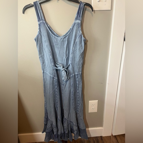 Coline S Viscose embroidered bucket dress Argent Silver Blue Stone Washed Corset - Picture 8 of 10